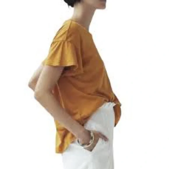 Anthropologie NWT T.La Lilac Lavender Flutter Ruffle Short Sleeve Boxy Crop SM - Picture 2 of 16